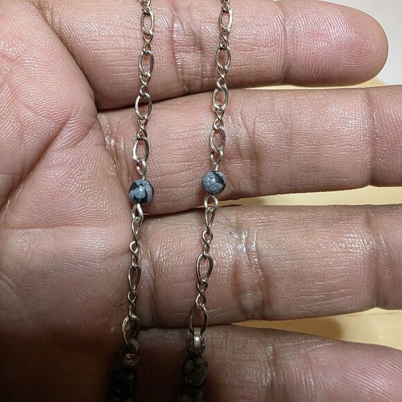 Sterling Silver 925 Snowflake Jasper Graduated Beaded Necklace 18 Inches Long - Picture 4 of 8